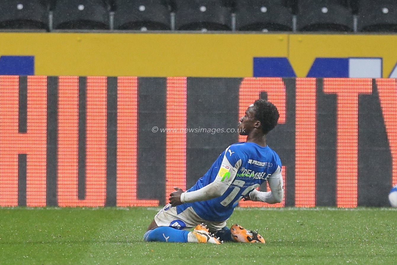 CELEBRATION Siriki Dembele (10) of Peterborough United celebrates his goal to make it 2-1