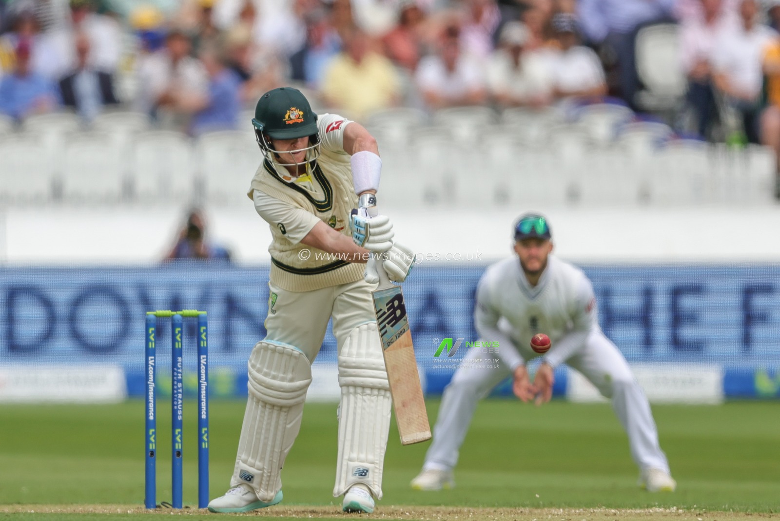 Steven Smith of Australia hits the ball for two runs during the LV= Insurance Ashes Test Series Second Test Day 1 England v Australia at Lords, London, United Kingdom, 28th June 2023

(Photo by Mark Cosgrove/News Images)