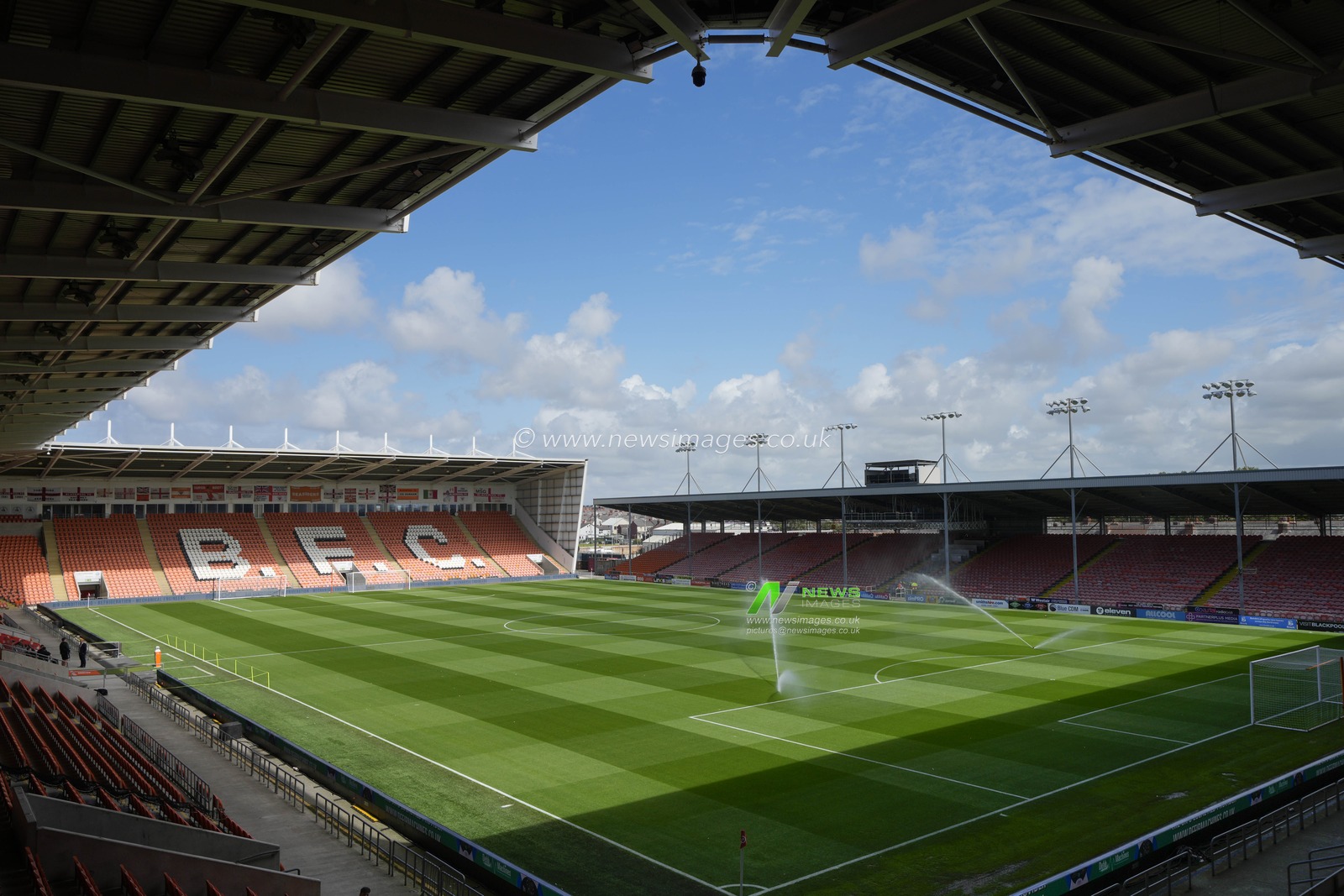 A general view of Bloomfield Rd, home of Blackpool before  before the Pre-season friendly match Blackpool vs Hibernian at Bloomfield Road, Blackpool, United Kingdom, 29th July 2023

(Photo by Steve Flynn/News Images)