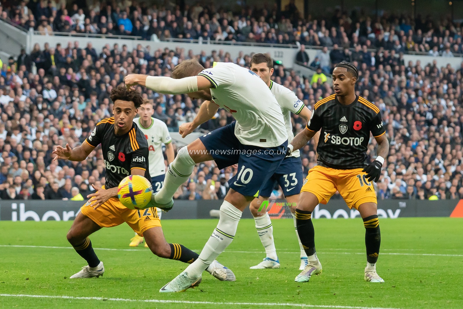 Harry Kane #10 of Tottenham Hotspur scores a goal during the Premier League match Tottenham Hotspur vs Leeds United at Tottenham Hotspur Stadium, London, United Kingdom, 12th November 2022

(Photo by Richard Washbrooke/News Images)