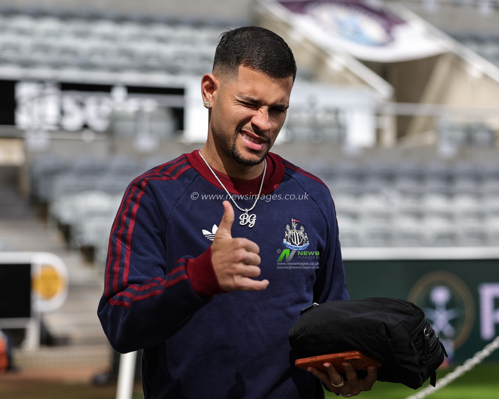 Bruno Guimaraes of Newcastle Untied winks as he arrives during the Premier League match Newcastle Untied vs Bournemouth at St. James's Park, Newcastle, United Kingdom on 18 April 2026

(Photo by Mark Cosgrove/News Images)