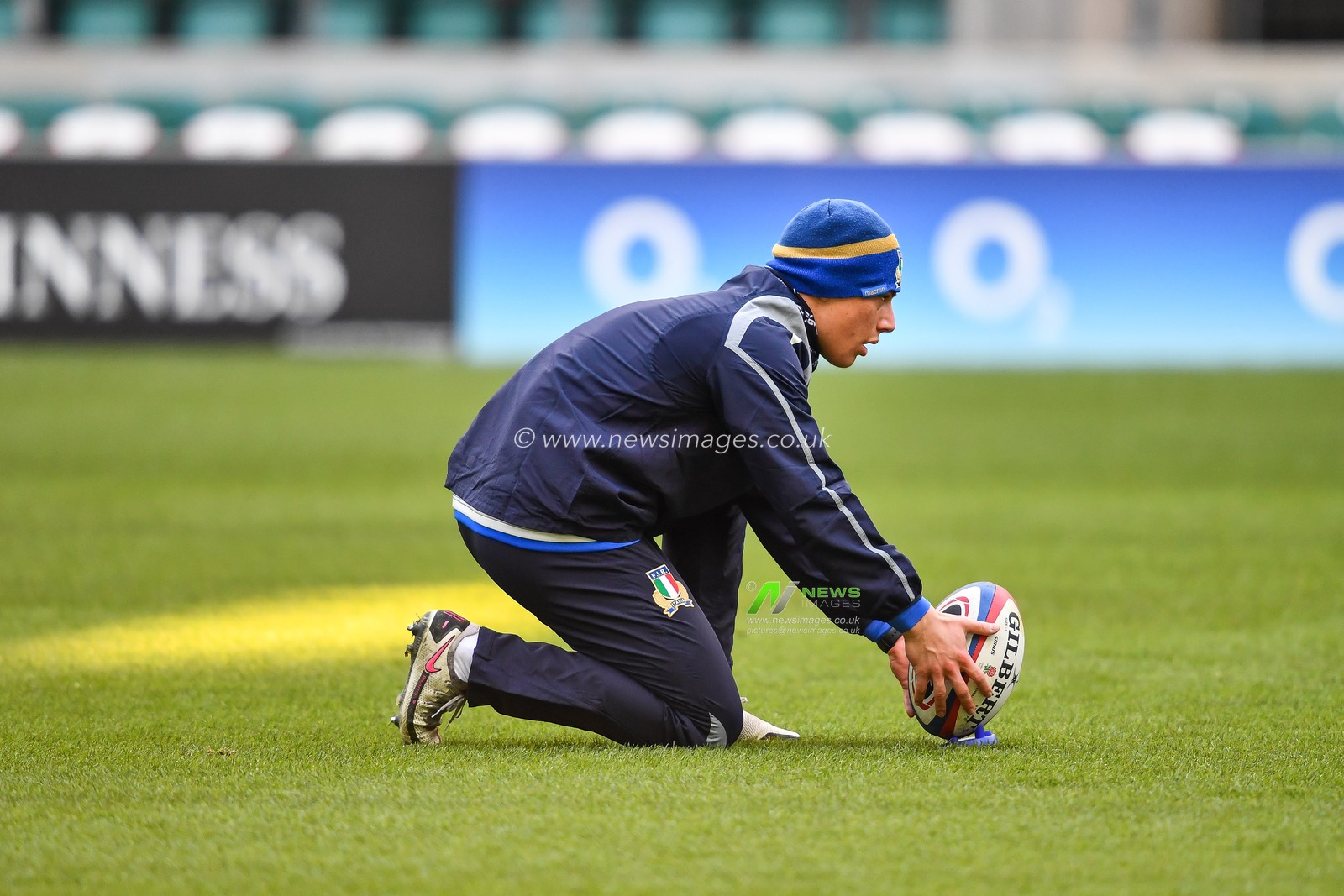 Paolo Garbisi of Italy in action during the captains run training session