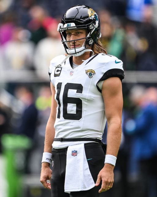 Trevor Lawrence of the Jacksonville Jaguars during the pre game warm up during the Week 6 match Chicago Bears vs Jacksonville Jaguars at Tottenham Hotspur Stadium, London, United Kingdom, 13th October 2024

(Photo by Craig Thomas/News Images)