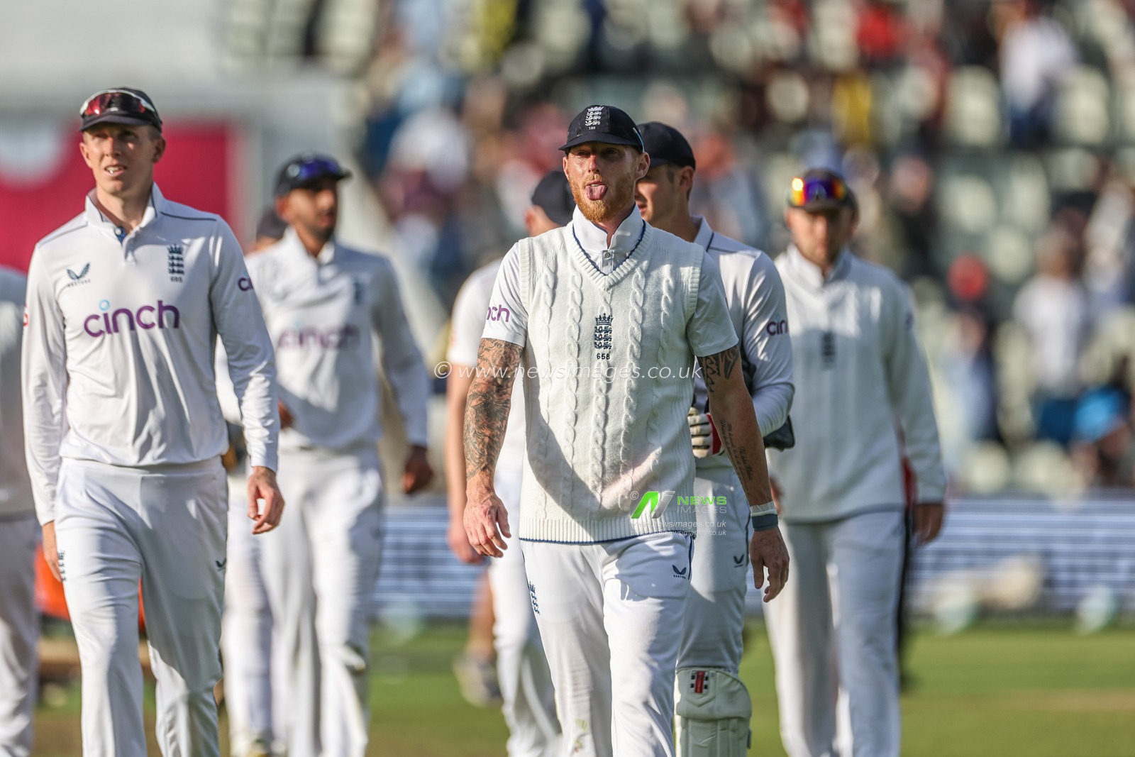 Ben Stokes of England sticks his tongue out as he leaves the field of play at the end of day two during Day Two of the Rothesay Test match England vs West Indies at Edgbaston, Birmingham, United Kingdom, 27th July 2024

(Photo by Mark Cosgrove/News Images)