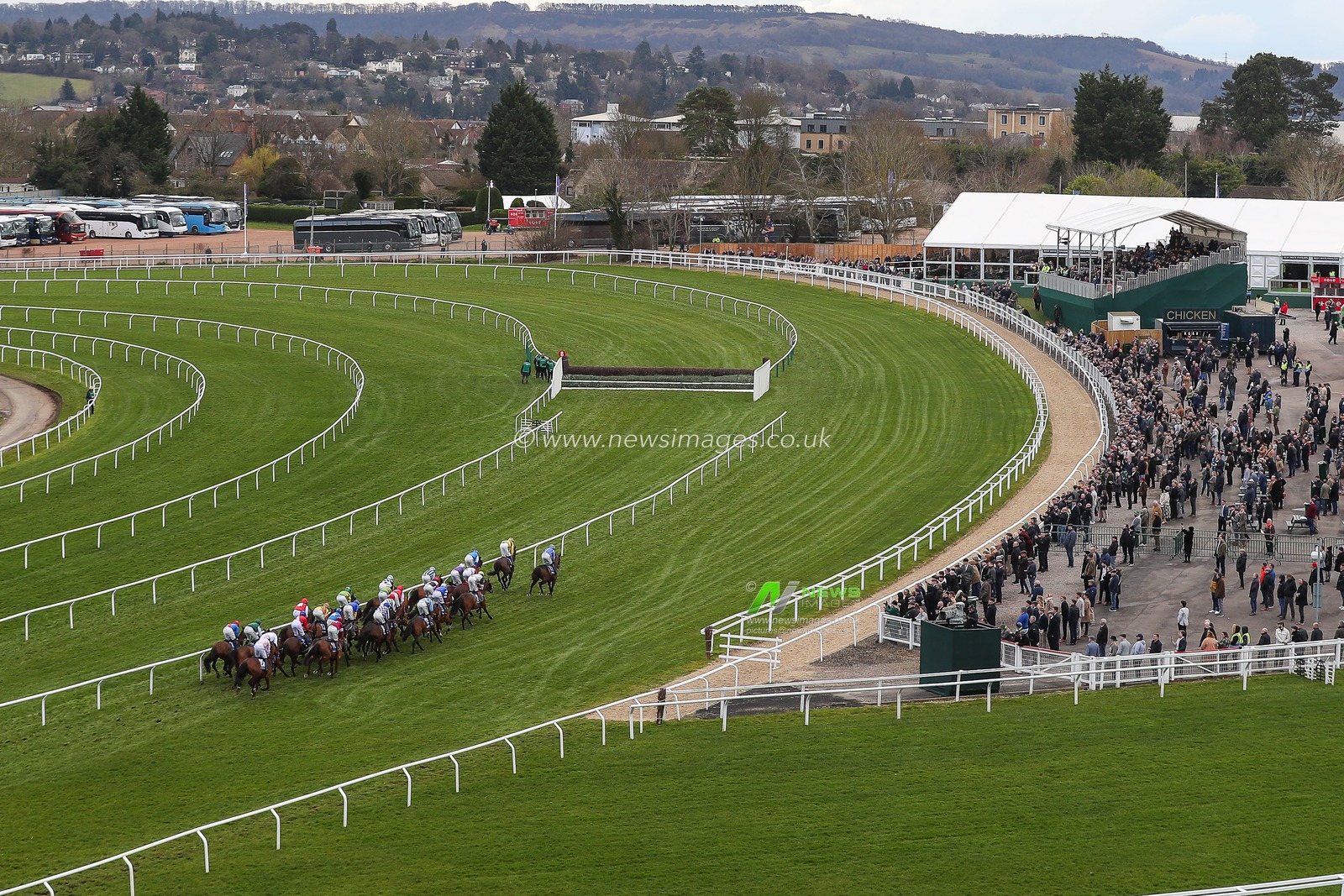 Keith Donoghue on Al Gasparo leads the field over the jump in the Coral Cup Handicap Hurdle during the Cheltenham Festival 2025 Style Wednesday at Cheltenham Racecourse, Cheltenham, United Kingdom, 12th March 2025

(Photo by Gareth Evans/News Images)
