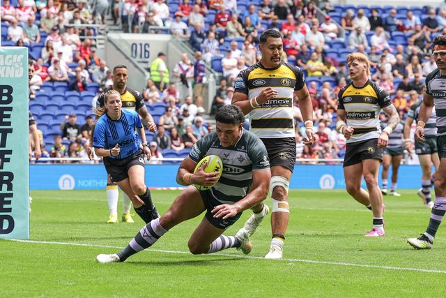 Chris Patolo of Huddersfield Giants goes over for a try during the Betfred Super League Magic Weekend match Huddersfield Giants vs York Knights at Hill Dickinson Stadium, Liverpool, United Kingdom on 04 July 2026

(Photo by Mark Cosgrove/News Images)