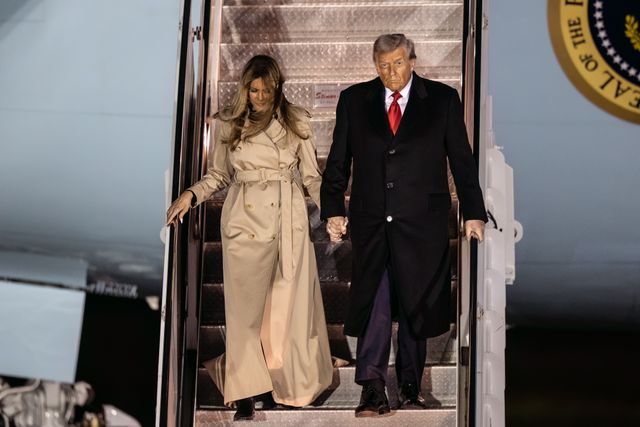 President Donald Trump and First Lady Melania Trump depart the Air Force one during the US President Donald Trump's state visit to the United Kingdom at London Stansted Airport, Stansted, United Kingdom, 16th September 2025

(Photo by Alfie Cosgrove/News Images)