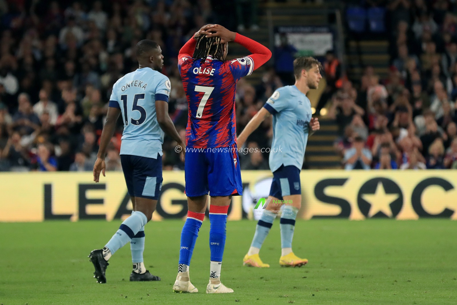 Michael Olise #7 of Crystal Palace rues another missed chance.
