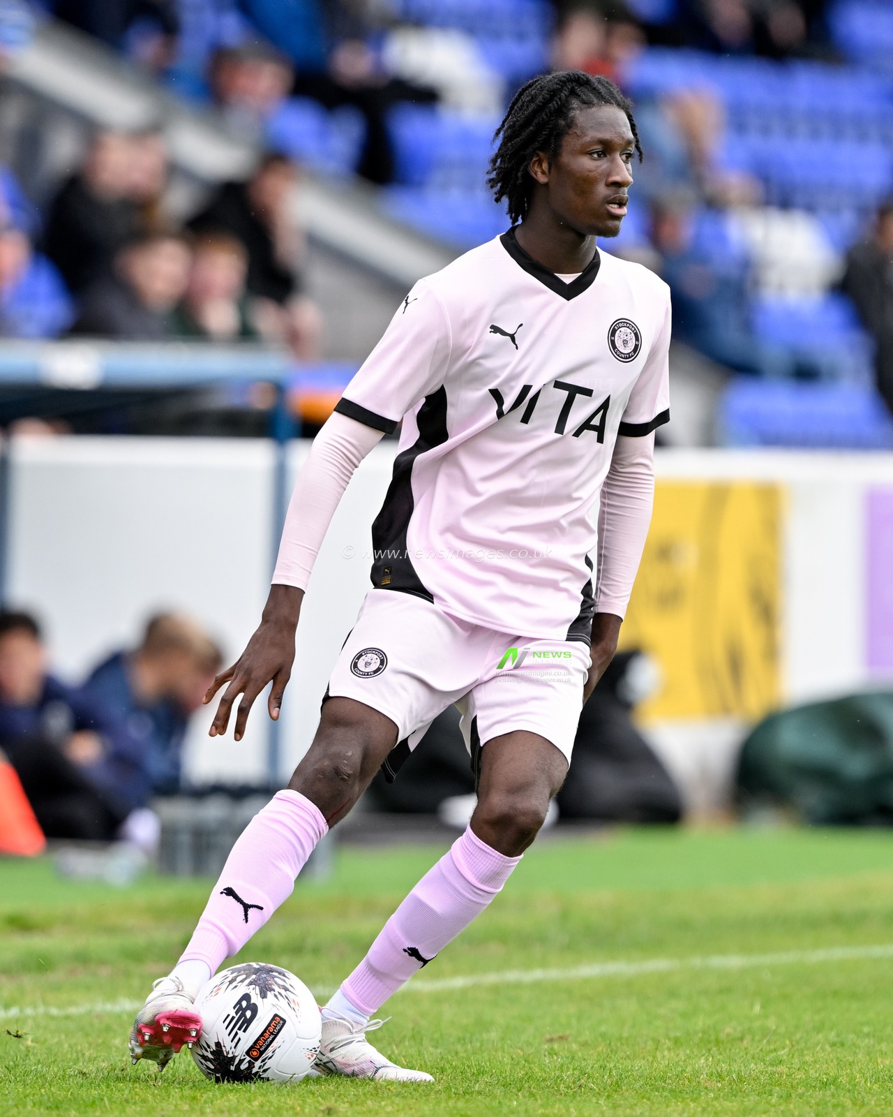 Jid Okeke of Stockport County in action during the Pre-season friendly match Chester vs Stockport County at Deva Stadium, Chester, United Kingdom, 6th July 2024

(Photo by Cody Froggatt/News Images)
