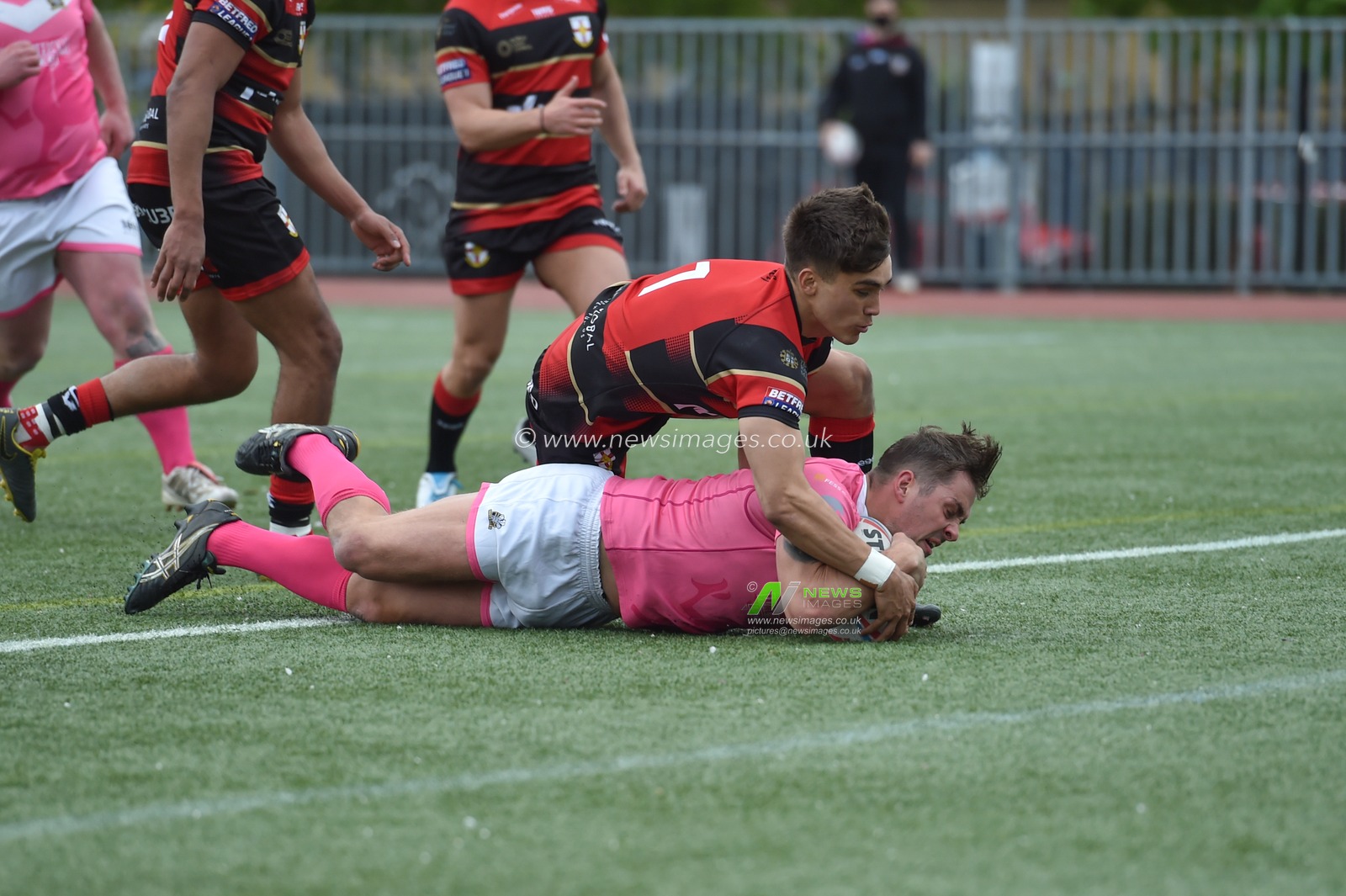 Jordy Gibson of North Wales Crusaders goes in for his 2nd try