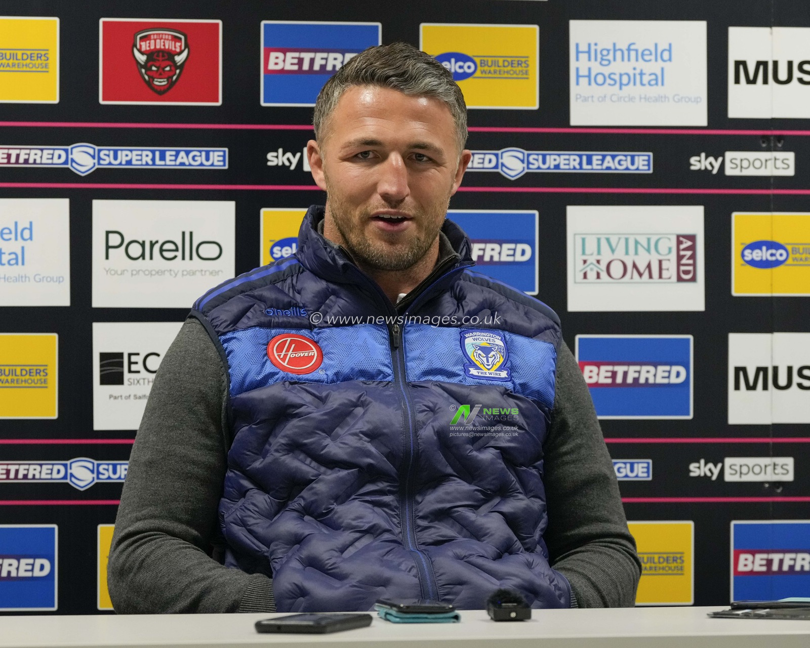 Sam Burgess, Head Coach of Warrington Wolves speaks to the press after the Betfred Super League Round 9 match Salford Red Devils vs Warrington Wolves at Salford Community Stadium, Eccles, United Kingdom, 27th April 2024

(Photo by Steve Flynn/News Images)