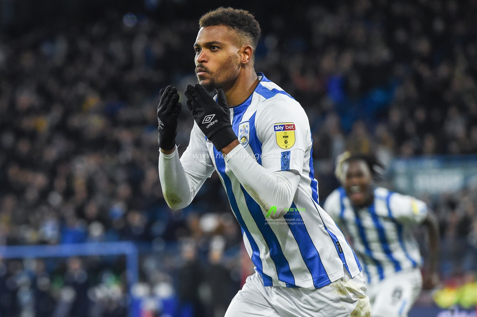 21st December 2019, John Smith's Stadium, Huddersfield, England; Sky Bet Championship, Huddersfield Town v Nottingham Forest : Steve Mounie (24) of Huddersfield Town celebrates his goal to make it 2-0

Credit: Dean Williams/News Images