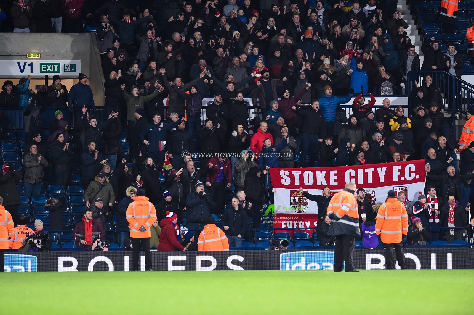 20th January 2020, The Hawthorns, West Bromwich, England; Sky Bet Championship, West Bromwich Albion v Stoke City : Stoke City supporters celebrate a much needed win after the final whistle