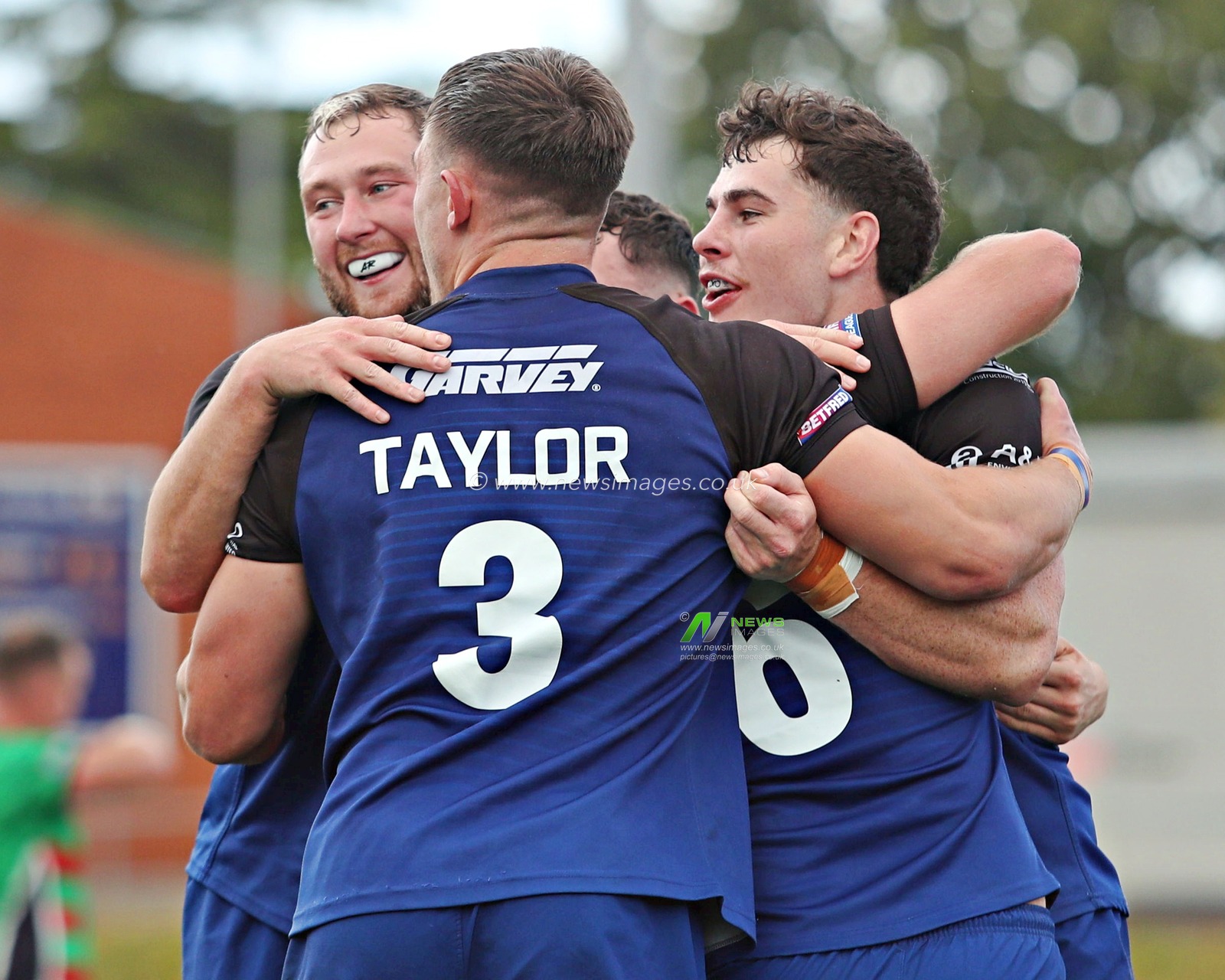 Toby Hughes of North Wales Crusaders celebrates his try during the Betfred League 1 match North Wales Crusaders vs Keighley Cougars at Stadiwm CSM, Colwyn Bay, United Kingdom, 31st August 2025(Photo by Sam Eaden/News Images)