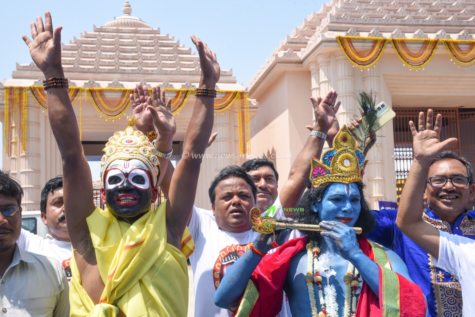 Devotees attend during West Bengal Chief Minister Mamata Banerjee Wednesday inaugurated the magnificent Jagannath Dham temple in the tourist town of Digha, Constructed in the traditional Kalinga architectural style, the grand structure, developed by the state government at a cost of Rs 250 crore, is expected to emerge as a major centre for pilgrimage and tourism in the region in Digha.West Bengal,India on April 30,2025.Photo by Debajyoti Chakraborty.(Photo: Debajyoti Chakraborty/News Images)