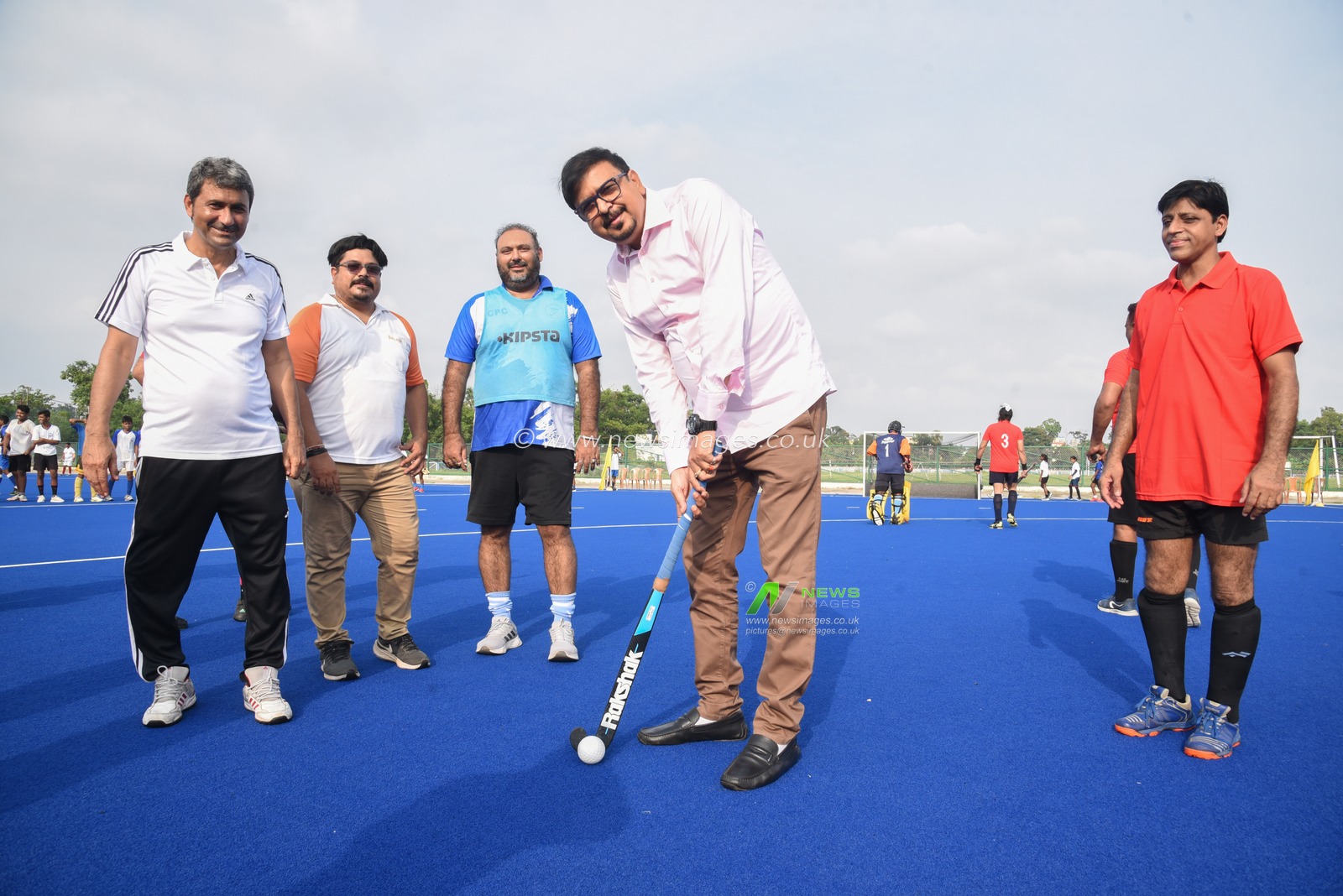 Sujit Bose, West Bengal State Fire Minister and President of Hockey Bengal, inauguration a friendship hockey tournament   at the celebration of World Olympic Day in Howrah, West Bengal ,India on June 22, 2025. Photo by Debajyoti Chakraborty.
(Photo: Debajyoti Chakraborty/News Images)