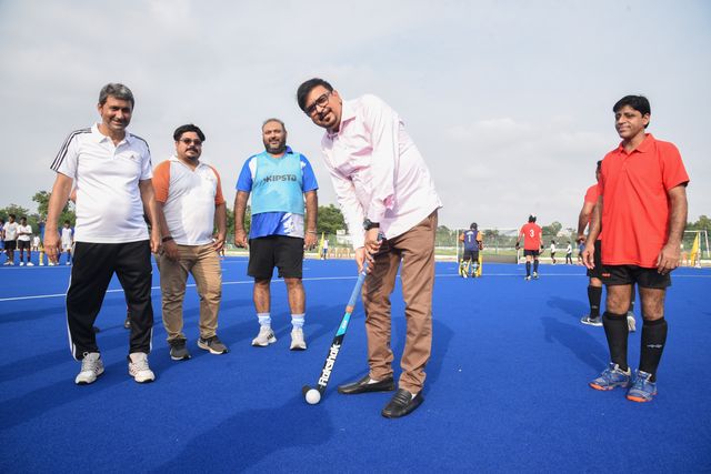 Sujit Bose, West Bengal State Fire Minister and President of Hockey Bengal, inauguration a friendship hockey tournament   at the celebration of World Olympic Day in Howrah, West Bengal ,India on June 22, 2025. Photo by Debajyoti Chakraborty.
(Photo: Debajyoti Chakraborty/News Images)