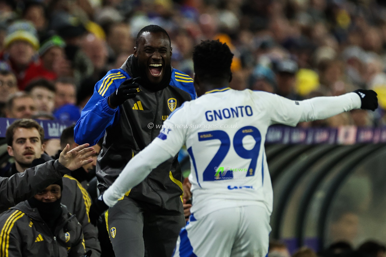 Wilfried Gnonto of Leeds United celebrates his goal to make it 1-0 during the Sky Bet Championship match Leeds United vs Middlesbrough at Elland Road, Leeds, United Kingdom, 10th December 2024

(Photo by Mark Cosgrove/News Images)