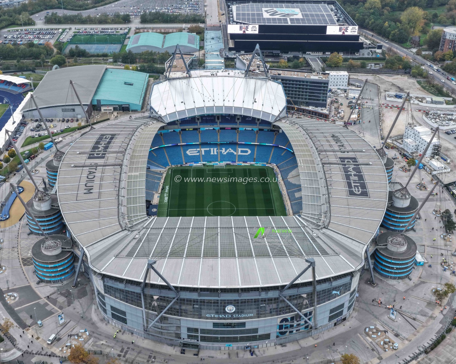 An aerial view of the Etihad Stadium during the Premier League match Manchester City vs Everton at Etihad Stadium, Manchester, United Kingdom, 18th October 2025

(Photo by Mark Cosgrove/News Images)