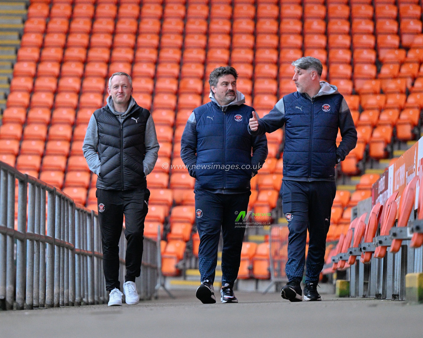 Neil Critchley Head Coach of Blackpool arrives ahead of the match with his assistants Iain Brunskill and Mike Garrity, during the Bristol Street Motors Trophy Quarter Final match Blackpool vs Bolton Wanderers at Bloomfield Road, Blackpool, United Kingdom, 30th January 2024

(Photo by Cody Froggatt/News Images)