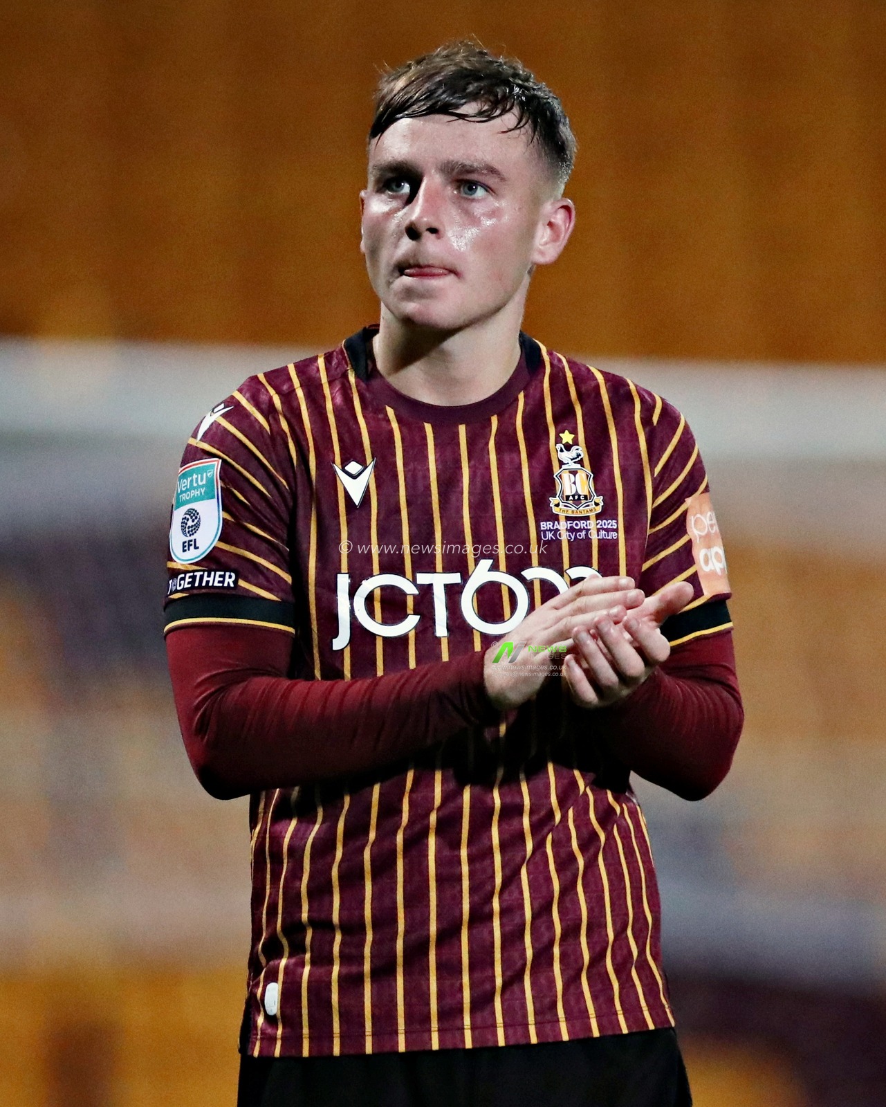 Bobby Pointon of Bradford City applauds the fans after The Vertu Trophy match Bradford City vs Grimsby Town at University of Bradford Stadium, Bradford, United Kingdom, 2nd September 2025(Photo by Sam Eaden/News Images)