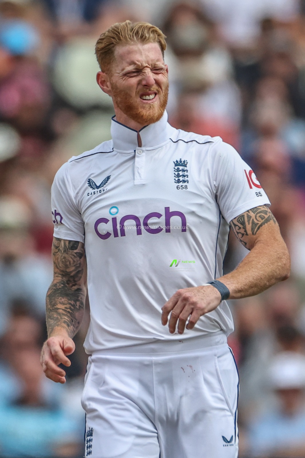 Ben Stokes of England reacts after delivering the ball during the 3rd Rothesay Test Match Day One match England vs West Indies at Edgbaston, Birmingham, United Kingdom, 26th July 2024

(Photo by Mark Cosgrove/News Images)