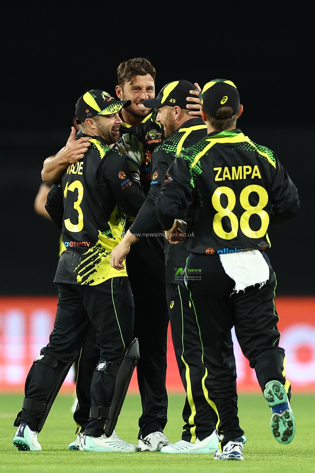 Marcus Stoinis of Australia celebrates after dismissing Alex Hales of England during the Dettol T20I Series 2 of 3 match Australia vs England at Manuka Oval, Canberra, Australia, 12th October 2022

(Photo by Patrick Hoelscher/News Images)