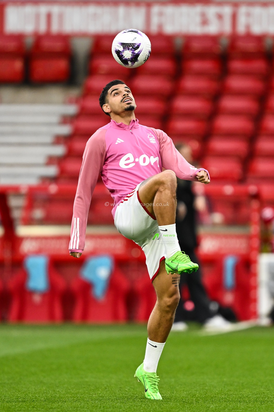 Morgan Gibbs-White of Nottingham Forest controls the ball during the pre-game warmup ahead of the Premier League match Nottingham Forest vs Fulham at City Ground, Nottingham, United Kingdom, 2nd April 2024

(Photo by Craig Thomas/News Images)