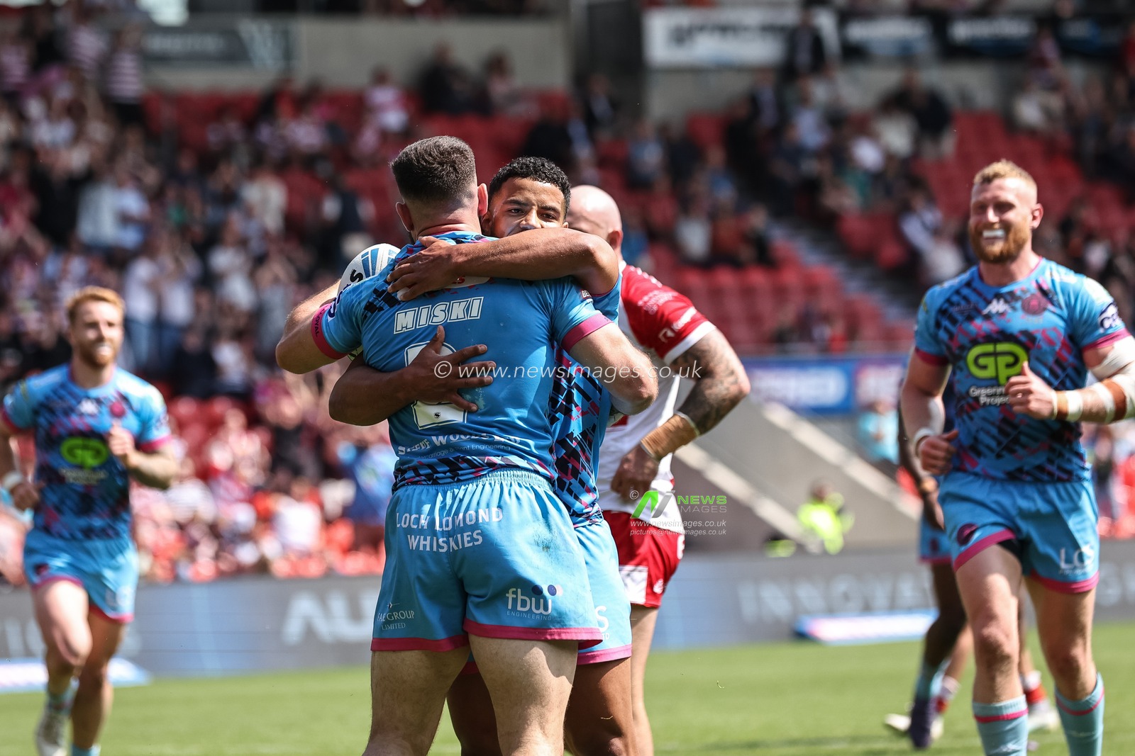 Abbas Miski of Wigan Warriors celebrates their try during the Betfred Challenge Cup Semi-Final Hull KR v Wigan Warriors at Eco-Power Stadium, Doncaster, United Kingdom, 18th May 2024

(Photo by Mark Cosgrove/News Images)