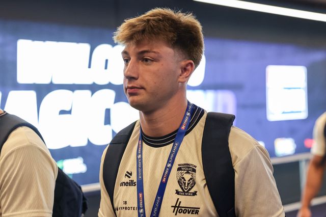 Ewan Irwin of Warrington Wolves arrives during the Betfred Super League Magic Weekend match Leigh Leopards vs Warrington Wolves at Hill Dickinson Stadium, Liverpool, United Kingdom on 04 July 2026

(Photo by Mark Cosgrove/News Images)