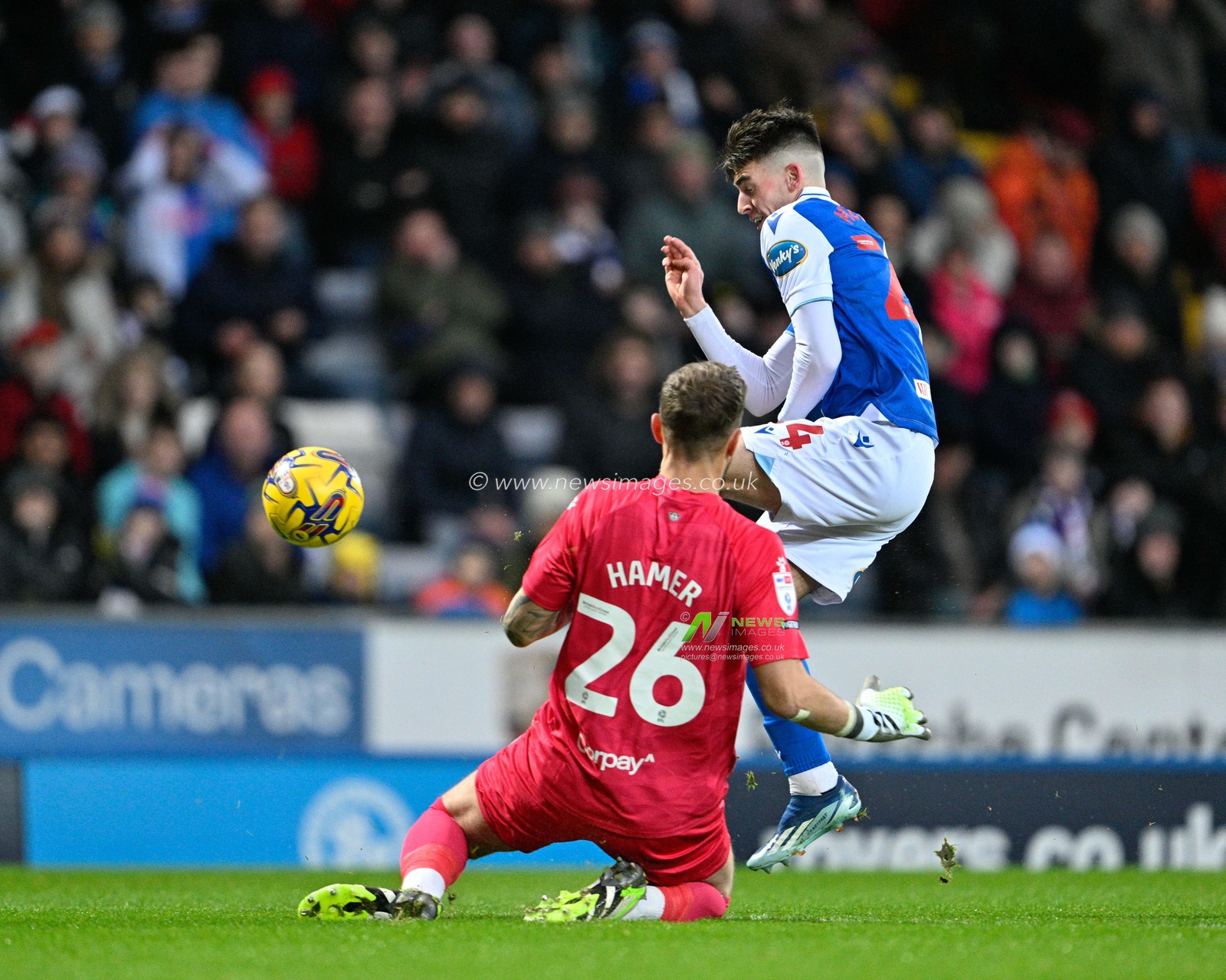 Andy Moran #24 of Blackburn Rovers jumps over a challenge from Ben Hamer 26# of Watford Football Club, during the Sky Bet Championship match Blackburn Rovers vs Watford at Ewood Park, Blackburn, United Kingdom, 23rd December 2023

(Photo by Cody Froggatt/News Images)
