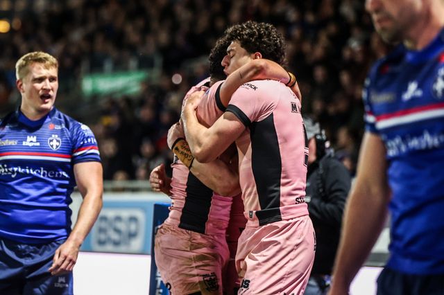 Lewis Martin of Hull FC celebrates his try during the Betfred Super League match Wakefield Trinity vs Hull FC at DIY Kitchens Stadium, Wakefield, United Kingdom on 05 March 2026

(Photo by Alfie Cosgrove/News Images)