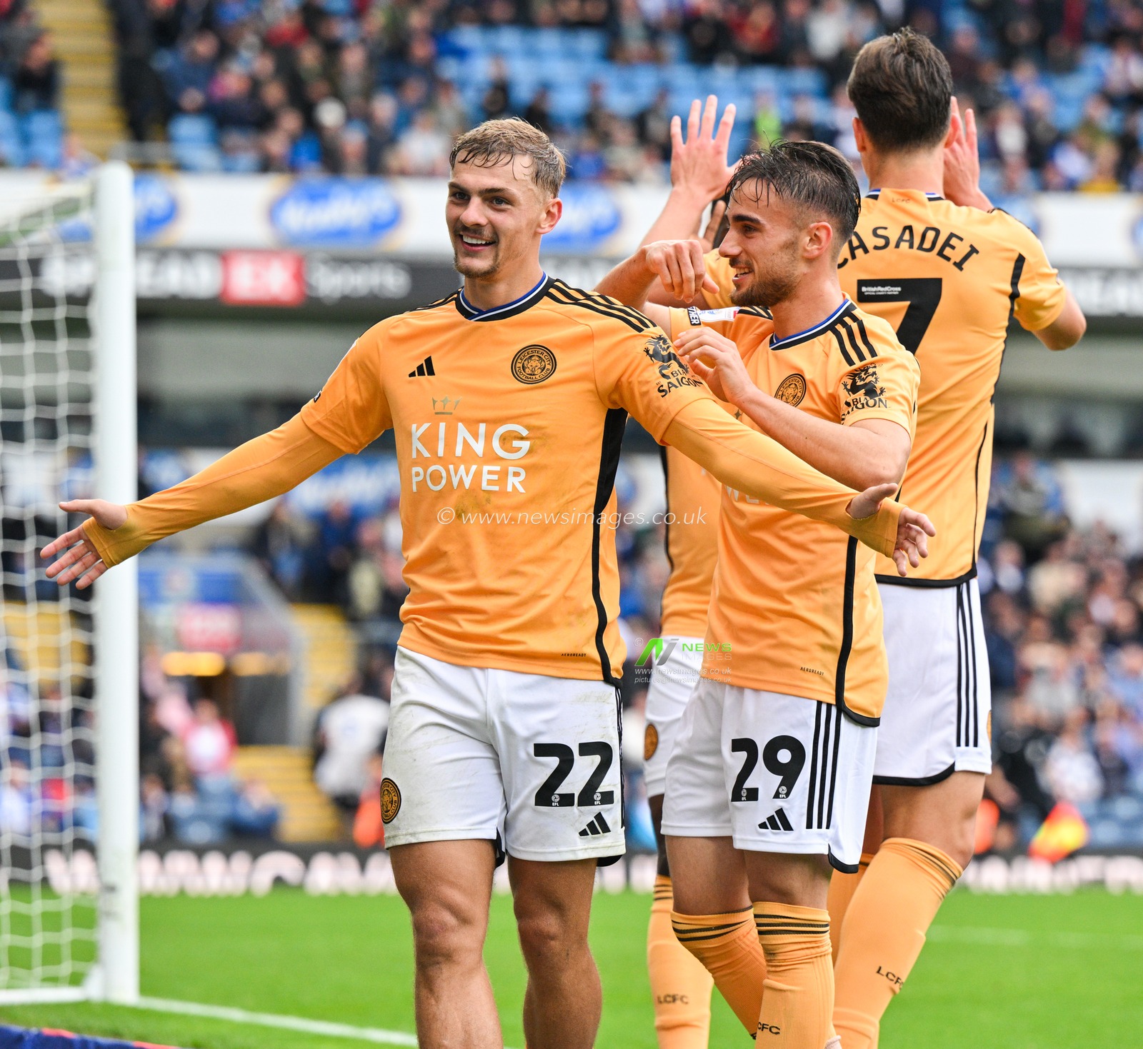 Kiernan Dewsbury-Hall #22 of Leicester City celebrates his goal and Leicesterâ€™s fourth of the match, during the Sky Bet Championship match Blackburn Rovers vs Leicester City at Ewood Park, Blackburn, United Kingdom, 1st October 2023

(Photo by Cody Froggatt/News Images)