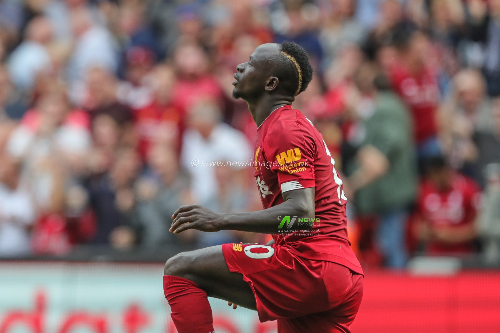 14th September 2019 , Anfield, Liverpool, England; Premier League Football, Liverpool vs Newcastle United ; Sadio Mane (10) of Liverpool  celebrates his goal to make it 2-1


Credit: Mark Cosgrove/News Images 


Premier League/EFL Football images are subject to DataCo Licence