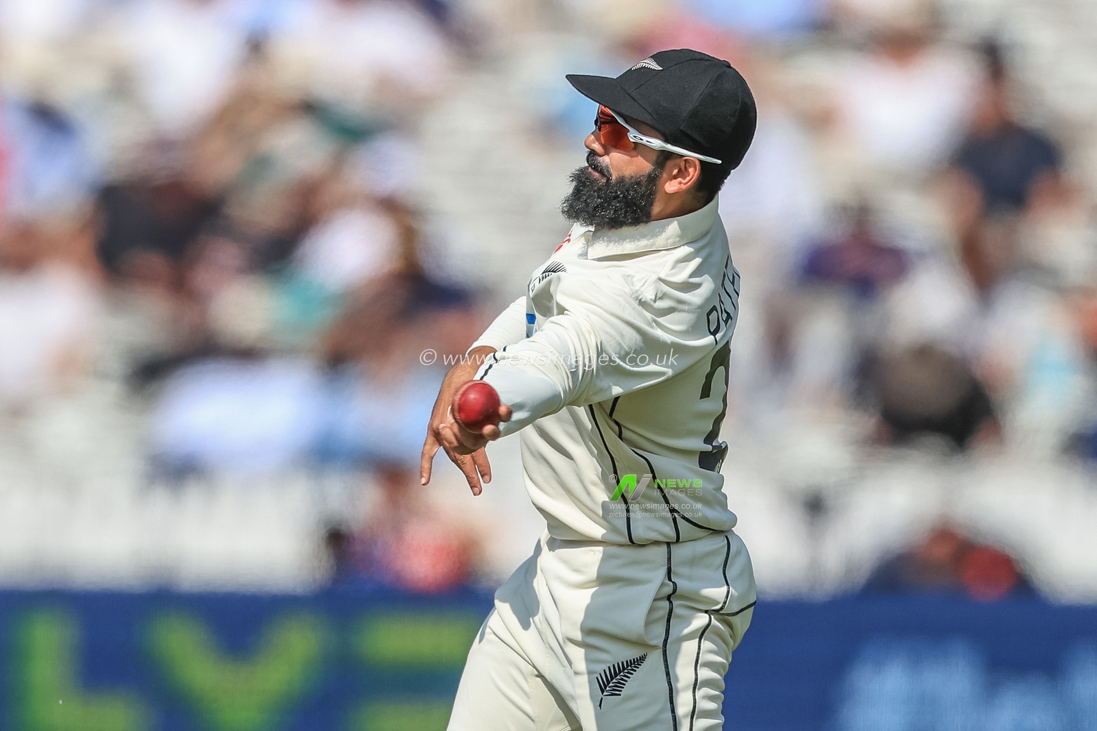 Ajaz Patel of New Zealand in action during the game