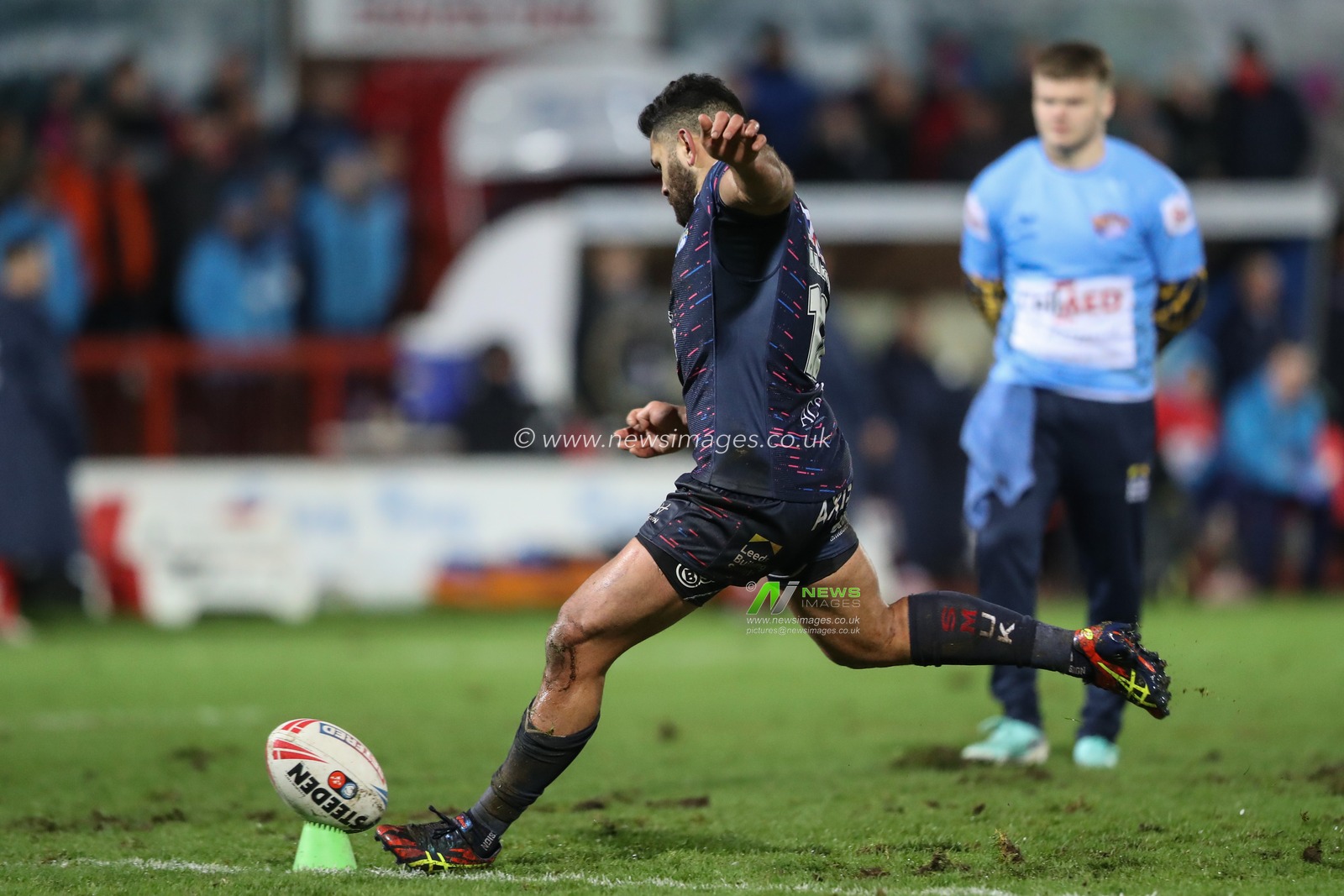 Rhyse Martin of Leeds Rhinos converts for a goal during the Betfred Super League Round 2 match Hull KR vs Leeds Rhinos at Sewell Group Craven Park, Kingston upon Hull, United Kingdom, 22nd February 2024

(Photo by Alfie Cosgrove/News Images)