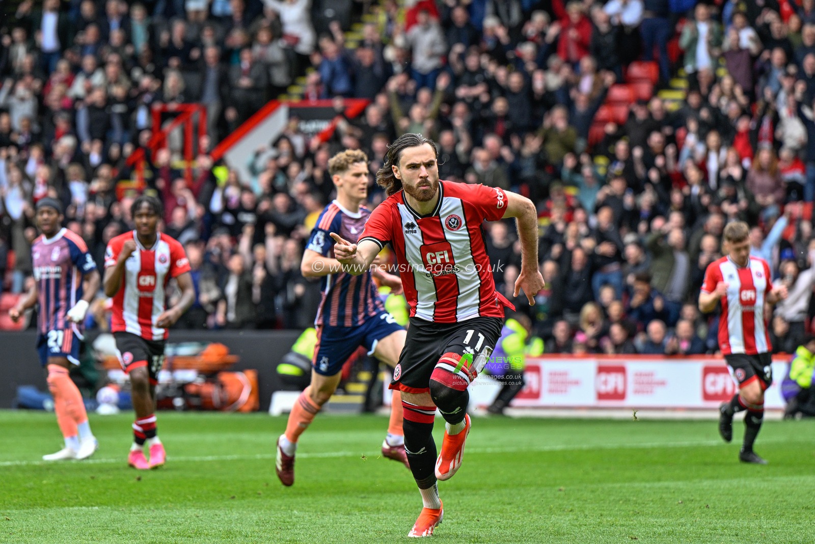 Ben Brereton DÃ­az of Sheffield United celebrates his goal to make it 1-0 during the Premier League match Sheffield United vs Nottingham Forest at Bramall Lane, Sheffield, United Kingdom, 4th May 2024

(Photo by Cody Froggatt/News Images)