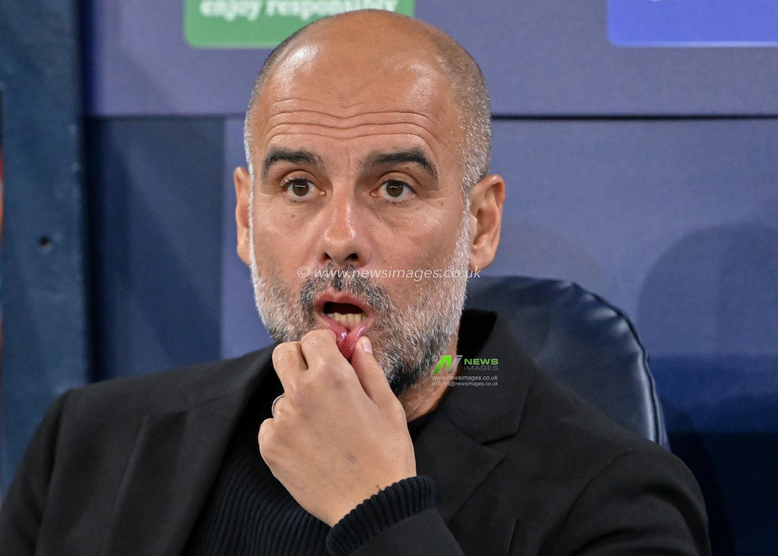 Pep Guardiola manager of Manchester City on the bench ahead of the UEFA Champions League league stage match Manchester City vs Inter Milan at Etihad Stadium, Manchester, United Kingdom, 18th September 2024

(Photo by Cody Froggatt/News Images)