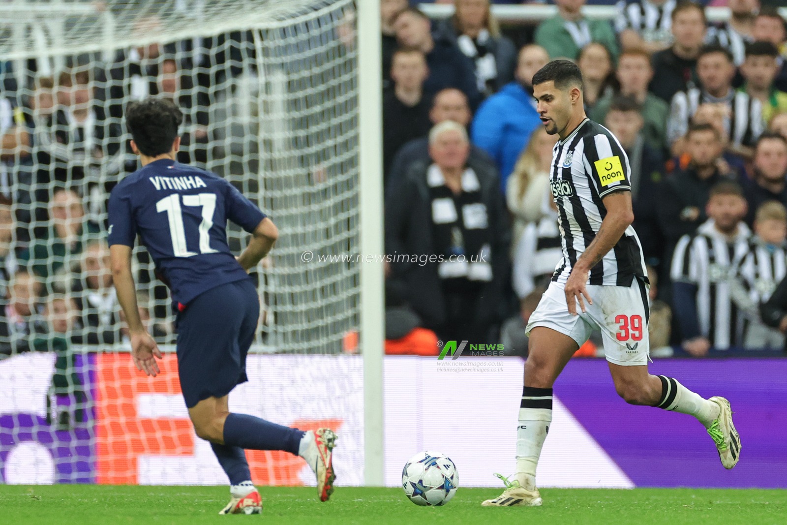 Bruno GuimarÃ£es #39 of Newcastle United in action during the UEFA Champions League match Newcastle United vs Paris Saint-Germain at St. James's Park, Newcastle, United Kingdom, 4th October 2023

(Photo by Mark Cosgrove/News Images)