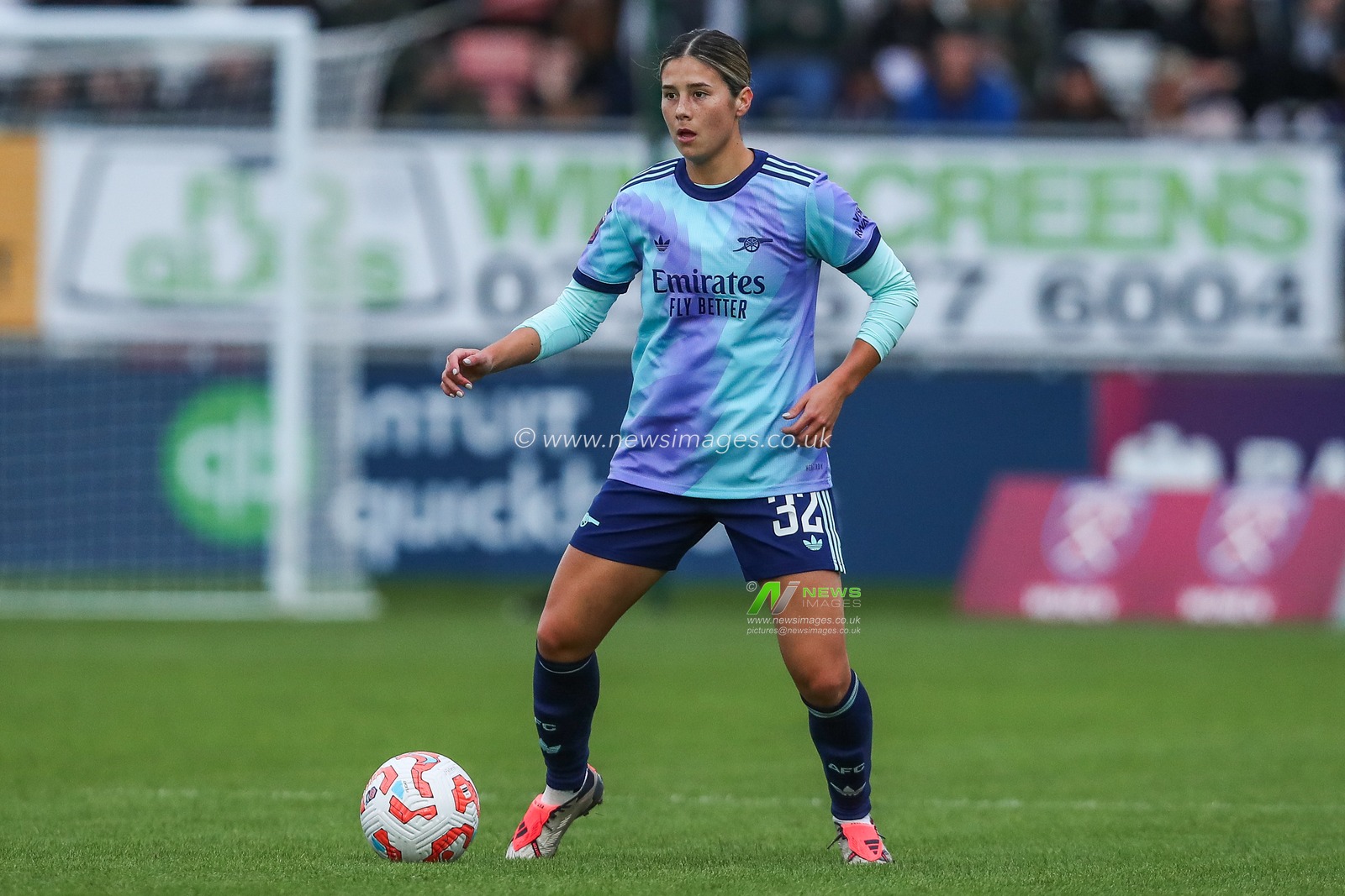 Kyra Cooney-Cross of Arsenal in action during the Barclays Women's Super League match West Ham United Women vs Arsenal Women at Chigwell Construction Stadium, Dagenham, United Kingdom, 20th October 2024

(Photo by Izzy Poles/News Images)