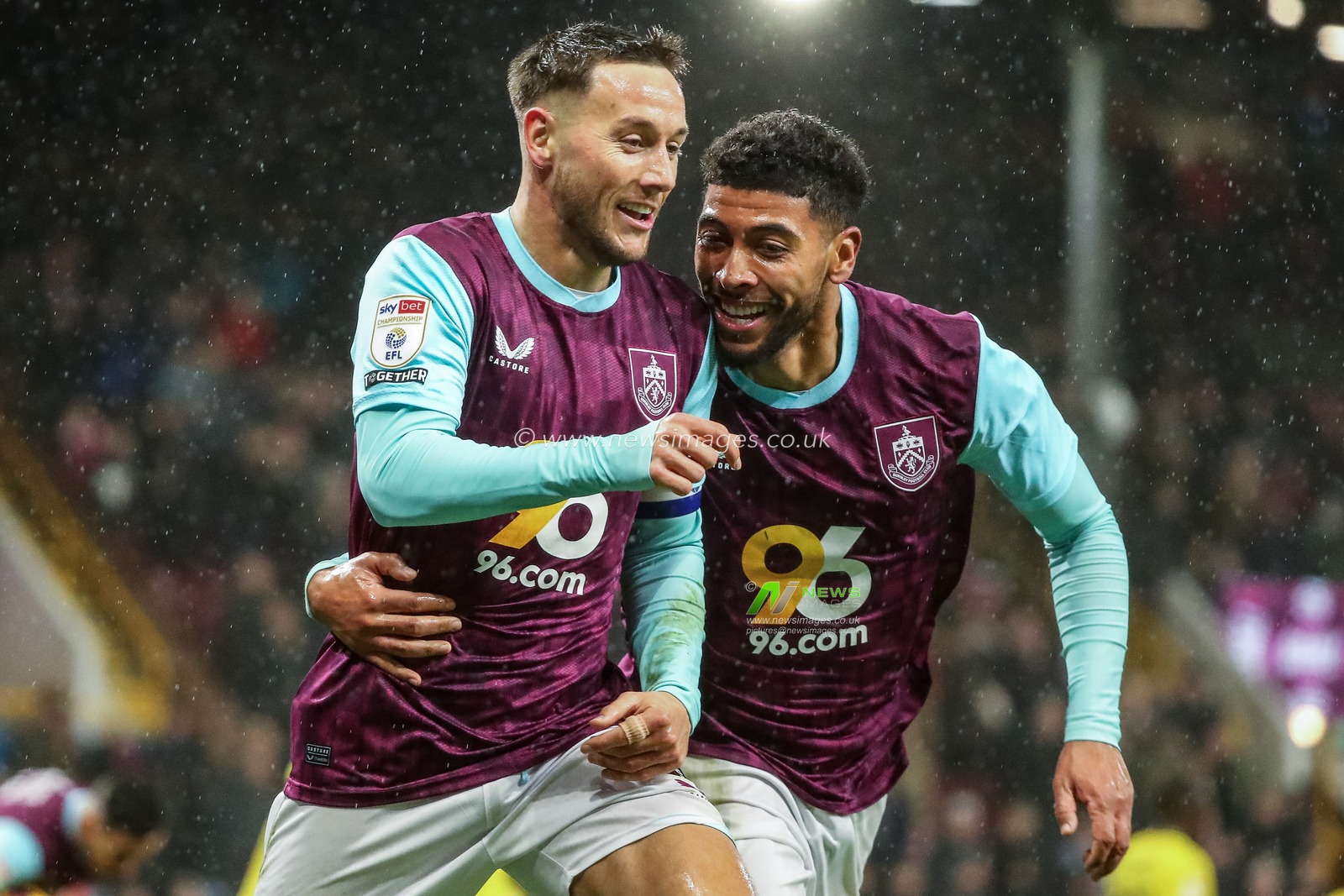 Josh Brownhill of Burnley and Josh Laurent of Burnley celebrate 2-0 burnley scored by Josh Brownhill of Burnley during the Sky Bet Championship match Burnley vs Watford at Turf Moor, Burnley, United Kingdom, 21st December 2024.

(Photo by Jorge Horsted/News Images)