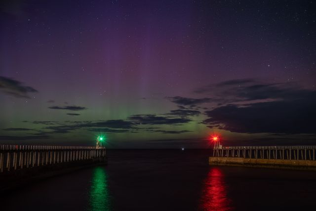 Aurora Borealis also know as the Northern Lights dazzles the North Yorkshire coastline