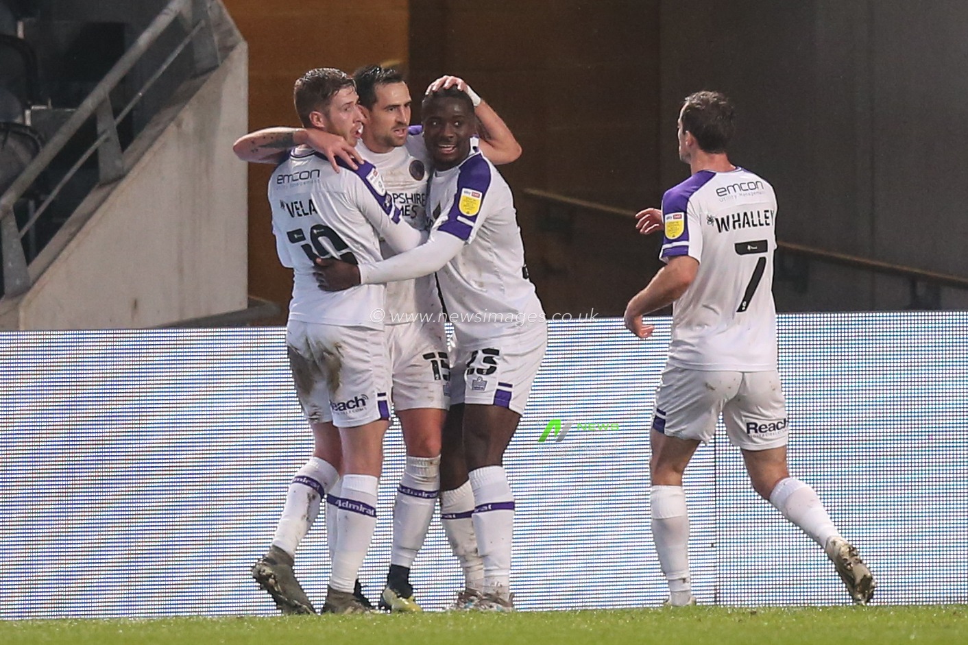 CELEBRATION Charlie Daniels #15 of Shrewsbury Town celebrates scoring the opening goal to make 0 - 1
