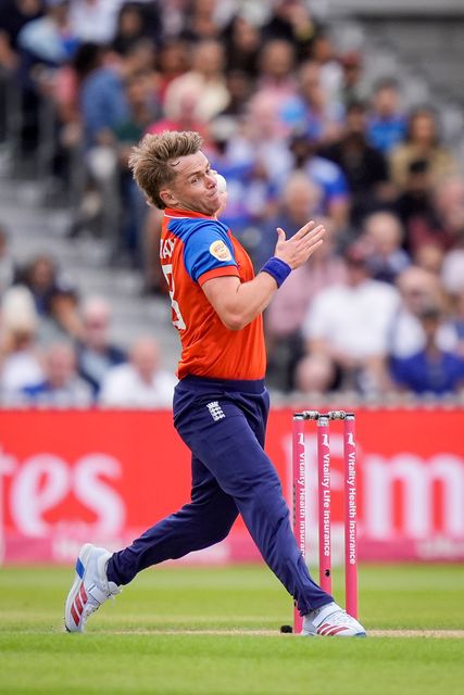 Sam Curran of England takes the wicket of Abhishek Sharma of India who is caught in the deep by Tom Banton of England  during the Second Vitality T20 International match England vs India at Old Trafford, Manchester, United Kingdom on 04 July 2026

(Photo by Maynard Manyowa/News Images)