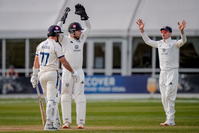 Unsuccessful appeal during the County Championship Division Two Derbyshire v Gloucestershire at The Central Co-Op County Ground, Derby, United Kingdom on 26 April 2026

(Photo by Maynard Manyowa/News Images)