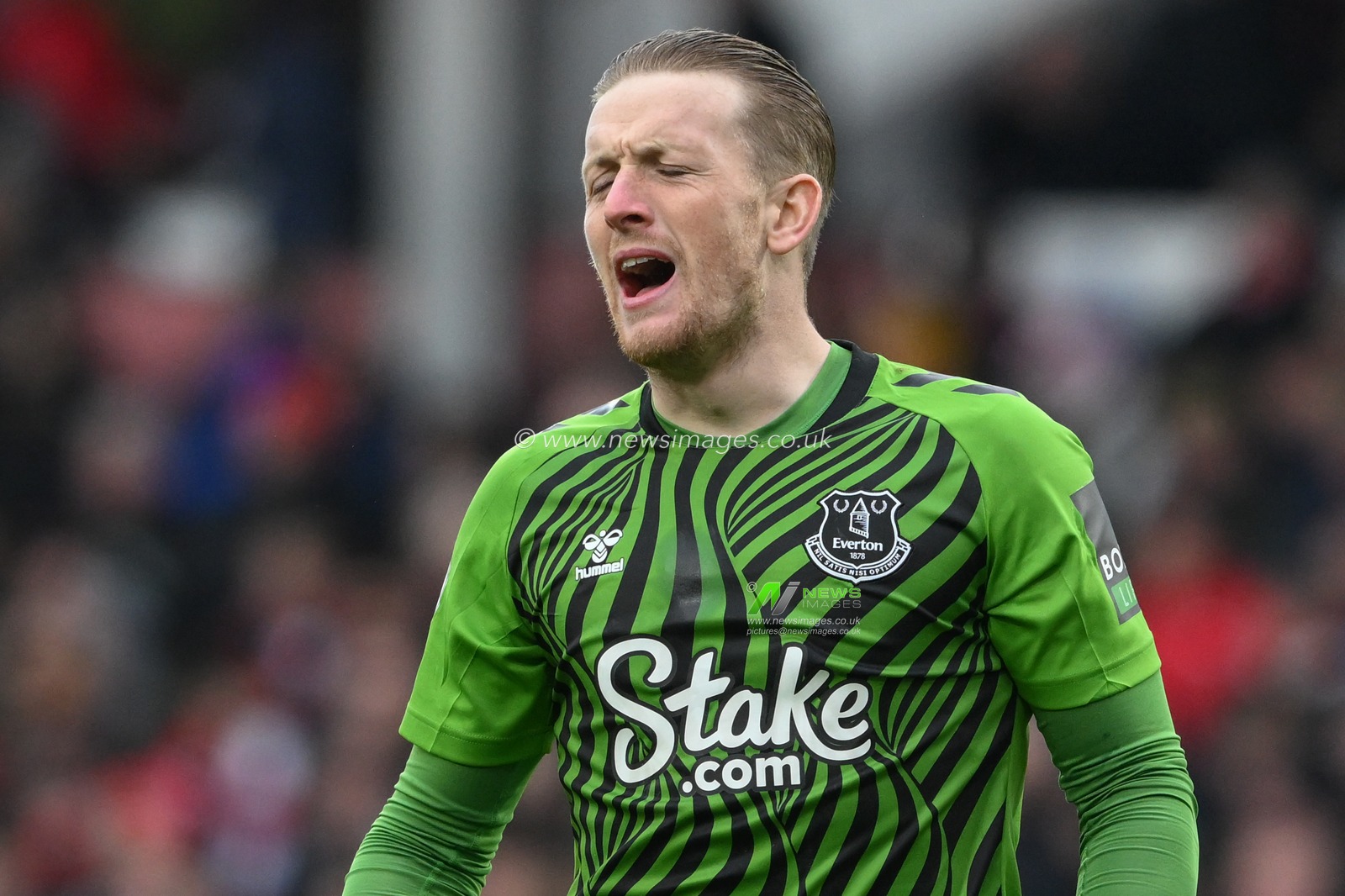 Jordan Pickford #1 of Everton reacts during the Premier League match Nottingham Forest vs Everton at City Ground, Nottingham, United Kingdom, 4th March 2023

(Photo by Craig Thomas/News Images)