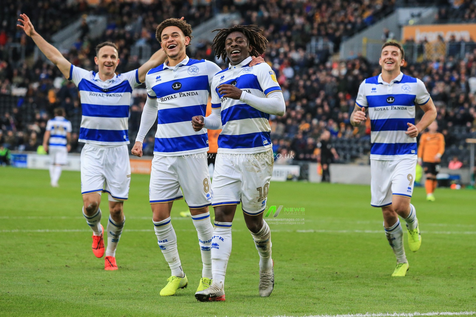 19th October 2019, KC Stadium, Kingston upon Hull, England; Sky Bet Championship, Hull City v Queens Park Rangers : Eberechi Eze (10) of QPR celebrates scoring his second penalty of the afternoon

Credit: David Greaves/News Images