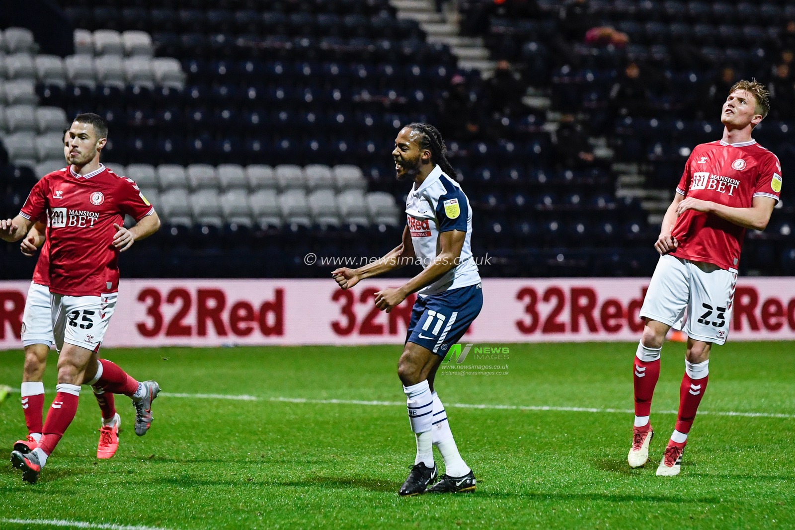 CELEBRATION Daniel Johnson #11 of Preston North End celebrates scoring a goal to make it to make it 1-0