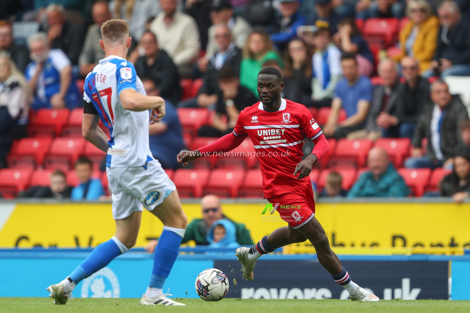 Emmanuel Latte Lath #9 of Middlesbrough goes forward with the ball during the Sky Bet Championship match Blackburn Rovers vs Middlesbrough at Ewood Park, Blackburn, United Kingdom, 16th September 2023

(Photo by Gareth Evans/News Images)