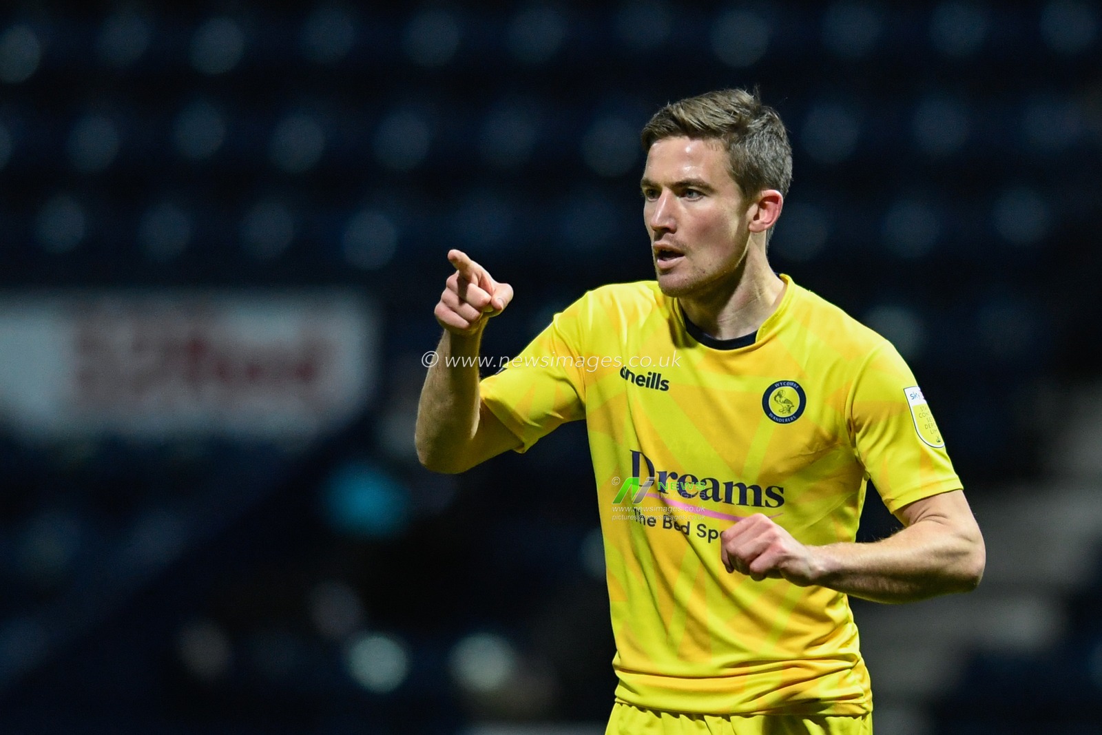David Wheeler #7 of Wycombe Wanderers points during the game